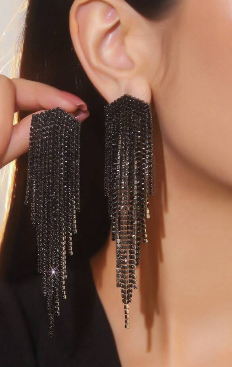 Zwarte strass oorbellen hangend kerst party