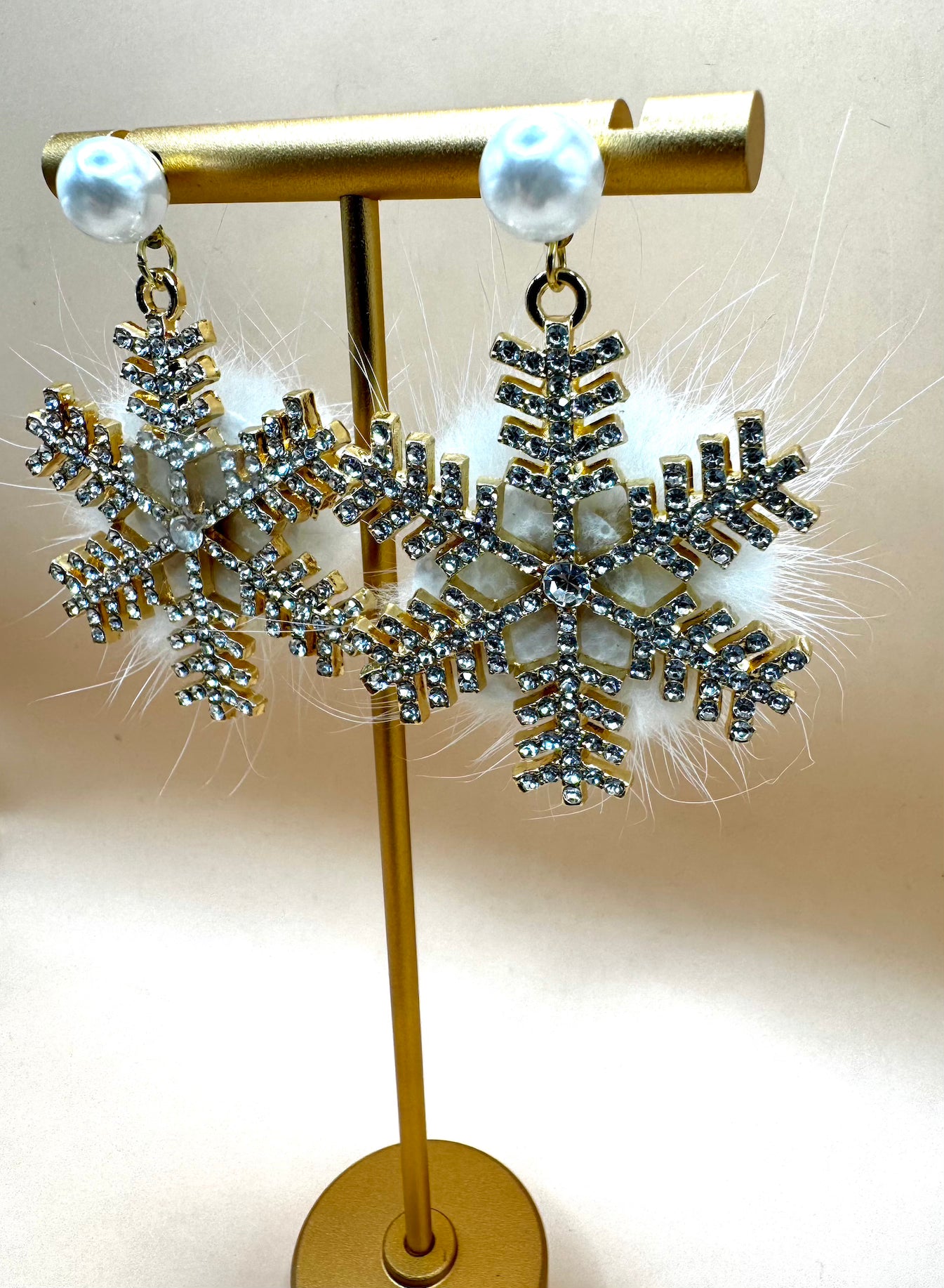 Sneeuwvlok bungelende oorbellen met watjes en strass stenen goudzilverkleurig feest party kerst vrouwelijk