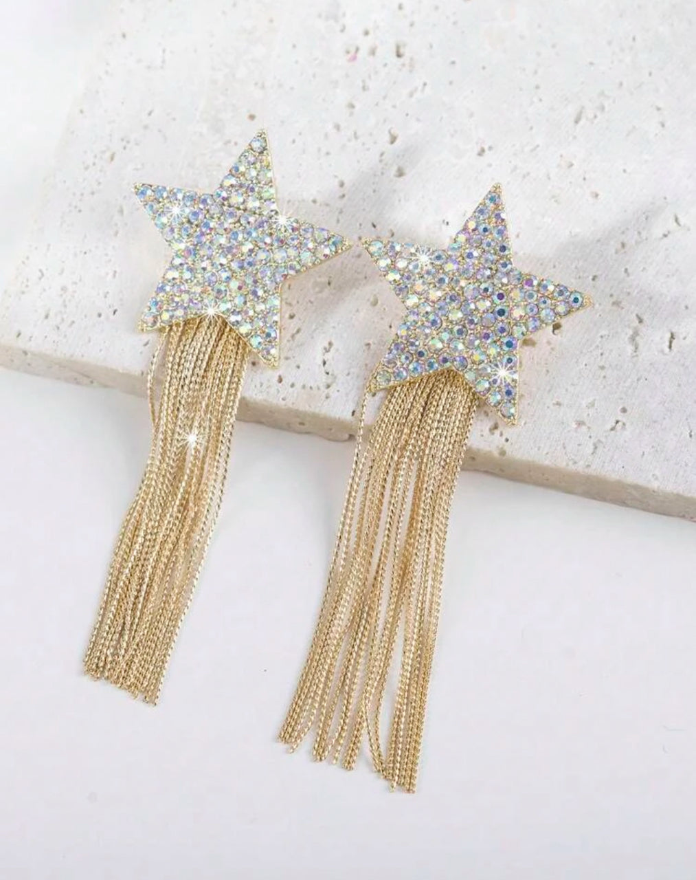 Stervormige hangende oorbellen goud zilverkleurig met strass zirkonia stenen sexy vrouwelijk kerst