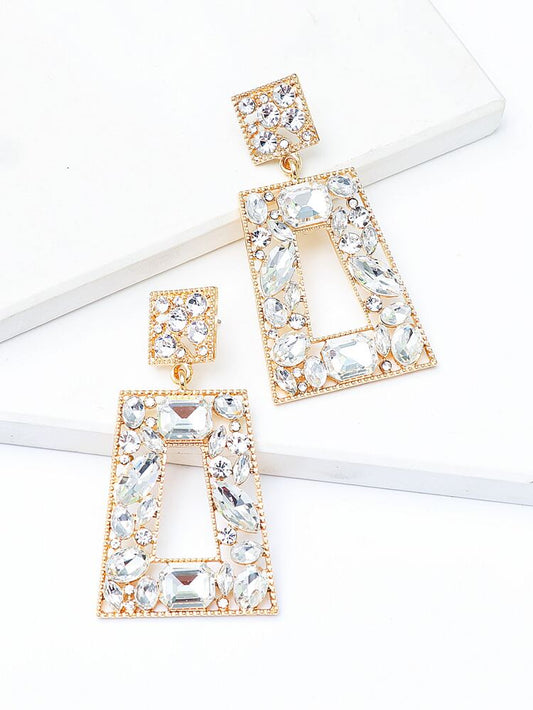 Joya icon earrings in een vierkante O-vorm voorzien van ingelegde zirkonia stenen en goudkleurig omringd