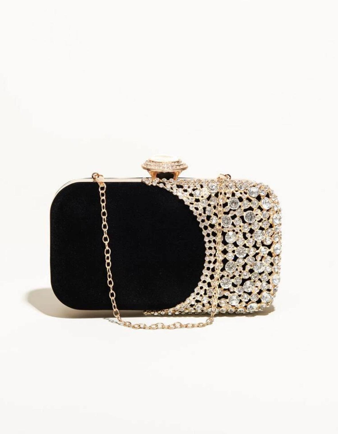 ORNAMENTO zwarte clutch met goud en ingelegde strass kristallen vrouwelijk sexy feest party christmas