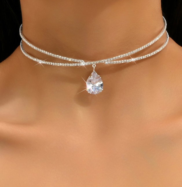 Strass choker ketting met bungelende strass diamant vrouwelijk sexy kerst party