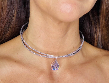 Strass choker ketting met bungelende strass diamant vrouwelijk sexy kerst party